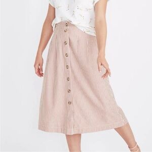 Madewell Patio Button-Front Midi Skirt Clay Stripe